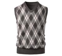 Harbrosrce Men's Knitted Argyle Pattern Sleeveless Jumper Tank Top Classic V-Neck Sweater Vest Plaid Slipover Knitwear Waistcoat Gilet