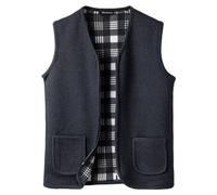 Harbrosrce Men's Knitted Gilet with Check Fleece Lining Sleeveless Cardigans V-Neck Sweater Vest Tank Tops Navy Blue