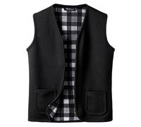 Harbrosrce Men's Knitted Gilet with Check Fleece Lining Sleeveless Cardigans V-Neck Sweater Vest Tank Tops Black