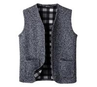 Harbrosrce Men's Knitted Gilet with Check Fleece Lining Sleeveless Cardigans V-Neck Sweater Vest Tank Tops Charcoal