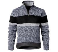 Harbrosrce Men's Quarter Zip Sweater Long Sleeve Jumper Pullover Striped Knitwear Knitted Fleece Lined Sweatshirt for Autumn Winter Charcoal