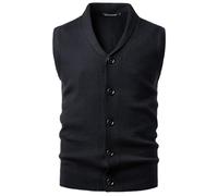 Harbrosrce Men's Shawl Collar Sweater Vest Knitted Gilet Sleeveless Cardigan with Buttons for Gentleman Black