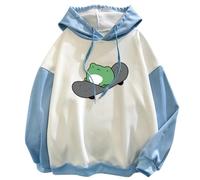 Harcent Womens 2024 Cute Frog Hoodies Kawaii Pullover Tops Skateboarding Frog Long Sleeve Sweatshirt for Teen Girls, Blue, XL