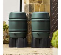 Harcostar 168 Litre Green Plastic Round Water Butt Kit with Stand, Diverter & Link Kit