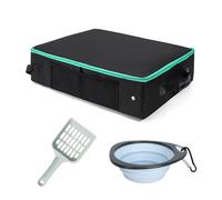 Hard Bottom Foldable Cat Litter Box - Travel Litter Box for Cats | Lid and Handle, Water-Resistant Portable Carrier Toilet, Perfect for Car, Airplane, Hotel Stays, 50x40x28cm Black Gray