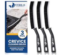 Hard Bristle Crevice Cleaning Brush 3 Pack, Thin Grout Brush for Tile and Bathroom, Gap Cleaner for Kitchen, Shower, Window Track and Radiator, Black, Grip Handle, Verlo
