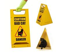 Hard Cardboard Cat House with Scratch Pad, Funny Caution Sign House for Cat to Play Indoor, Scratch Toy for Birthday Gift