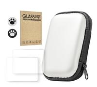 Hard Carrying Case + 2 Screen Protector for R36S/R35S/RGB20S, Handheld Game Console Protective Case Shockproof Portable Travel Storage Bag (2PCS + White)