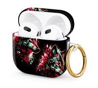 Hard Case Compatible with AirPod 4 2024, Shockproof Protective Cover for Airpod 4th Generation with Gold Ring Keychain, Cute Aesthetic Design for Women(Wolf Neon)