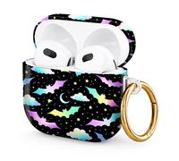 Hard Case Compatible with AirPod 4 2024, Shockproof Protective Cover for Airpod 4th Generation with Gold Ring Keychain, Cute Aesthetic Design for Women(Colorful Bats)