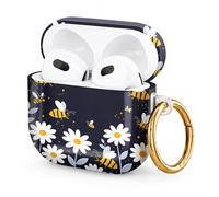 Hard Case Compatible with AirPod 4 2024, Shockproof Protective Cover for Airpod 4th Generation with Gold Ring Keychain, Cute Aesthetic Design for Women(BeesDaisy)