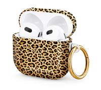 Hard Case Compatible with AirPod 4 2024, Shockproof Protective Cover for Airpod 4th Generation with Gold Ring Keychain, Cute Aesthetic Design for Women(Vintage Leopard)