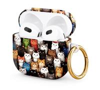 Hard Case Compatible with AirPod 4 2024, Shockproof Protective Cover for Airpod 4th Generation with Gold Ring Keychain, Cute Aesthetic Design for Women(Colorful Cats)