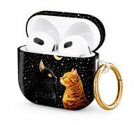Hard Case Compatible with AirPod 4 2024, Shockproof Protective Cover for Airpod 4th Generation with Gold Ring Keychain, Cute Aesthetic Design for Women(Starry Night Cats Moon Stars)