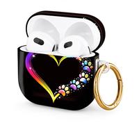Hard Case Compatible with AirPod 4 2024, Shockproof Protective Cover for Airpod 4th Generation with Gold Ring Keychain, Cute Aesthetic Design for Women(Colorful Heart Paw)