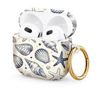Hard Case Compatible with AirPod 4 2024, Shockproof Protective Cover for Airpod 4th Generation with Gold Ring Keychain, Cute Aesthetic Design for Women(Seashells Starfish Coral)
