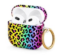 Hard Case Compatible with AirPod 4 2024, Shockproof Protective Cover for Airpod 4th Generation with Gold Ring Keychain, Cute Aesthetic Design for Women(Colorful Leopard)