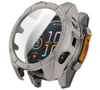Hard Case Compatible with Garmin Tactix8 47mm /51mm AMOLED SOLAR, HD Clear Built-in 9H Tempered Glass Screen Protector, Full Protection Slim Cover (Gray, 51mm SOLAR)