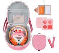 Hard Case Compatible with Yoto Mini (2024 Edition), 3-in-1 Travel Bundle: Silicone Cover + Case with Shoulder Strap (Fits Mini Player & Headphones) + Up To 10 Card Holder for YOTO Cards (Pink)