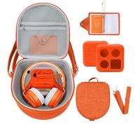 Hard Case Compatible with Yoto Mini (2024 Edition), 3-in-1 Travel Bundle: Silicone Cover + Case with Shoulder Strap (Fits Mini Player & Headphones) + Up to 10 Card Holder for YOTO Cards (Orange)