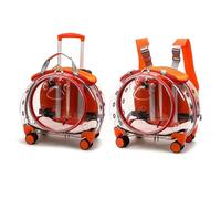 Hard Cat Carrier with Wheels, Portable Cat Carrier Backpack, Pet Trolley Case with Wheels, Rolling Carriers withs Telescopic Handle for Cat and Small Dog Travel Carriers to Walking, Traveling Orange