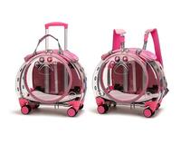 Hard Cat Carrier with Wheels, Portable Cat Carrier Backpack, Pet Trolley Case with Wheels, Rolling Carriers withs Telescopic Handle for Cat and Small Dog Travel Carriers to Walking, Traveling Pink