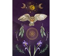 Hard cover, Lined Notebook on the front cover an Owl, full moon, moonphases, stars, a septagram, sage, rosemary, iris and lavender. On the back cover, ... 6" x 9" lined notebook with 120 lined pages.