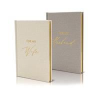 Hard Cover Vow Books (Set of 2) - For My Husband & For My Wife Grey & Cream Pocket Sized Foil Embossed Wedding Ceremony Vow Renewal Speech Notebook Planner, Gift for Bride & Groom Newly Engaged Couple