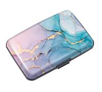 Hard Credit Card Holder Protected Card Case for Women, RFID Blocking Slim Mini Card Wallet Travel Wallet Buckle Closed, Gradient Marble, Gradient Marble, S