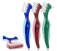 Hard Denture Brush, 3 Pcs Premium Hygiene Denture Cleaning Brush, Double Sided Toothbrush with Multi-Layered Bristles and Rubber Anti-Slip Handle for False Teeth Cleaning (Red, Green, Blue)