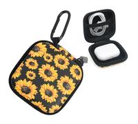 Hard EVA Shockproof Earbud Case Carrying Cover Headphone Organizer Bag with Zipper,Carabiner Clip& Velvet Lining for AirPods/Galaxy Buds/Sony (Sunflower)