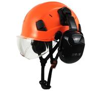 Hard Hat Safety Helmet Visor Ear Defenders Muffs Vented OSHA Construction Work Head Protection Clear Glass Reflective Stickers Chainsaw Black Bump Cap Chin Strap Full Face Orange