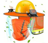 Hard Hat Sun Shade with Full Brim Mesh Cape Ice Silk Neck Gaiter and Two USB Solar Fans for Gardening Hiking Fishing (Orange)