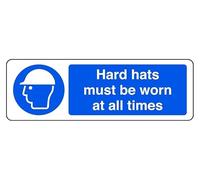 Hard Hats Must Be Worn At All Times - safety sign - 1.2mm Rigid plastic for indoor/outdoor usage (150mm x 50mm) Viewing Distance within 3m.