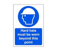 Hard hats must be worn beyond this point - safety sign, ppe, head protection - 1.2mm Rigid plastic for indoor/outdoor usage (300mm x 200mm) Viewing Distance within 7m.
