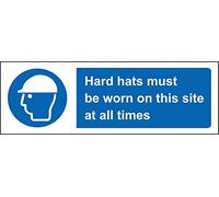 Hard hats must be worn on this site at all times Safety sign - 1.2mm Rigid plastic 300mm x 100mm
