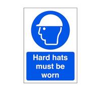 Hard hats must be worn - safety sign, ppe, head protection - 1.2mm Rigid plastic for indoor/outdoor usage (200mm x 150mm) Viewing Distance within 5m.