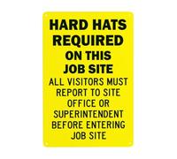 Hard Hats Required On This Job Site Metal Warning Sign with Easy Install for Indoor Outdoor Security, Business Office Home Garden Street Decor 20 x 30 cm