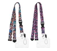 Hard ID Card Badge Holder with Lanyards, 2 Set Plastic ID Card Protector with Thumb Slot Heavy Duty Lanyards with Quick Release Buckles Floral Neck Straps Clear Card Case