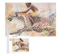 Hard Jigsaw Puzzle for Adults 1000 PCS African Boy Riding Cheetah Jigsaws for Adults Fun Games Home Decoration Educational Challenge 1000 PCS