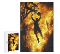 Hard Jigsaw Puzzle for Adults 1000 PCS Basketball Silhouette in Flames Puzzle for Adults Relax Games Difficult Challenge Challenging To Complete 1000 PCS