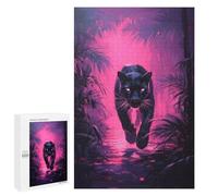 Hard Jigsaw Puzzle for Adults 1000 PCS Black Panther in Neon Jungle Puzzle for Adults Relax Games Difficult Challenge Challenging To Complete 1000 PCS