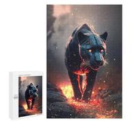 Hard Jigsaw Puzzle for Adults 1000 PCS Black Panther with Fiery Eyes Puzzle for Adults Relax Games Difficult Challenge Challenging To Complete 1000 PCS