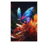 Hard Jigsaw Puzzle for Adults 1000 PCS Blue Butterfly on Orange Flower Adult Jigsaw Puzzle Hands-on Game Perfect Decoration Great Gift for Gaming 1000 PCS