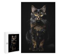 Hard Jigsaw Puzzle for Adults 1000 PCS Cat Gold Dark Puzzle for Adults Relax Games Difficult Challenge Challenging To Complete 1000 PCS