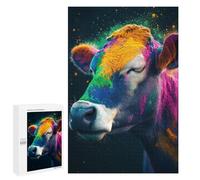 Hard Jigsaw Puzzle for Adults 1000 PCS Colorful Powdered Cow Puzzle for Adults Relax Games Difficult Challenge Challenging To Complete 1000 PCS