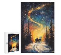 Hard Jigsaw Puzzle for Adults 1000 PCS Cosmic Winter Journey Sleigh Ride Under The Celestial Swirl Puzzle for Adults Relax Games Difficult Challenge Challenging To Complete 1000 PCS