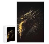 Hard Jigsaw Puzzle for Adults 1000 PCS Dragon Fire Gold Black Puzzle for Adults Brain Teaser Game Birthday Present Birthday Present, Gifts, 1000 PCS
