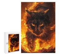 Hard Jigsaw Puzzle for Adults 1000 PCS Fire Black Cat Puzzle for Adults Relax Games Difficult Challenge Challenging To Complete 1000 PCS