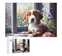 Hard Jigsaw Puzzle for Adults 1000 PCS Floral Window View with Cute Puppy Adult Puzzles Family Game For Family Fun Great Gift for Gaming 1000 PCS